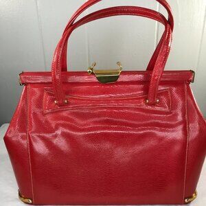 Vintage Milch Purse Red Snakeskin Leather Top Handle Satchel Purse Bag Large